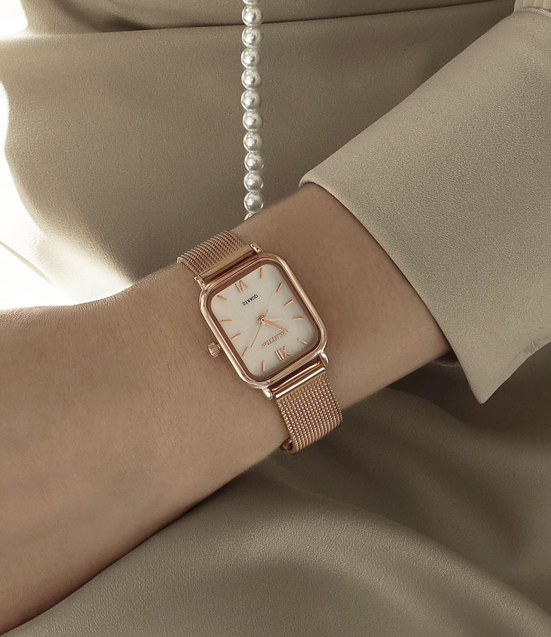 여자시계 메쉬워치 럼튼 하버 화이트 로즈골드