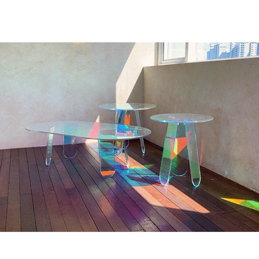 홀로그램 테이블 레인보우 테이블 높은 거실 소파 투명 아크릴 테이블