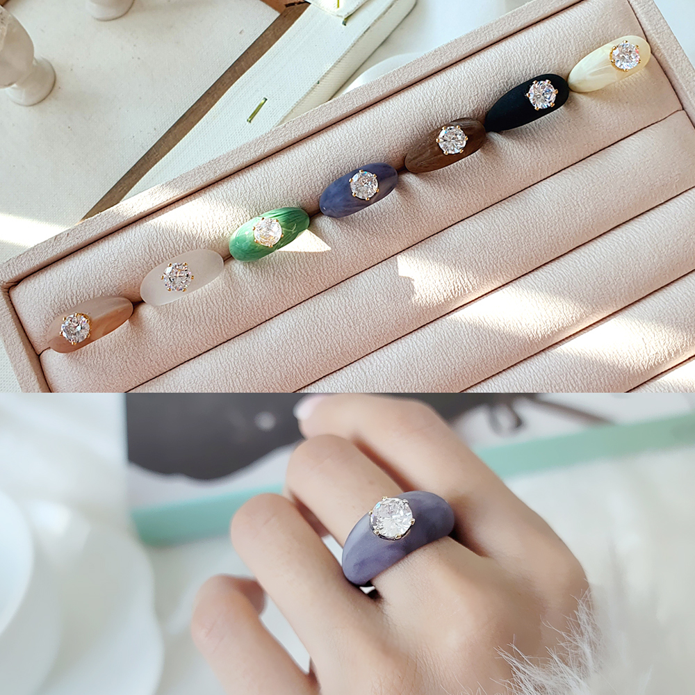 왕 큐빅 원석 컬러 아크릴 가락지 포인트 혼주 한복 반지 - 상세 이미지 4