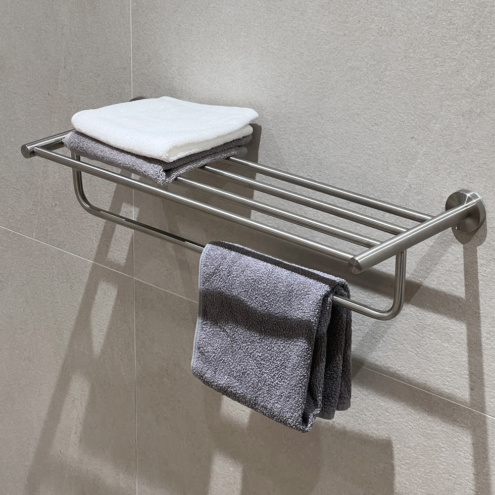 무타공 접착식 304 스텐 욕실 수건 걸이 선반 2단 화장실 스텐레스 원형 타공