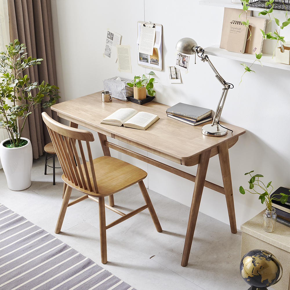 보니애가구 원목책상 리츠 컴퓨터책상 데스크 와이드 일자형 고무나무 학생 책상 1200