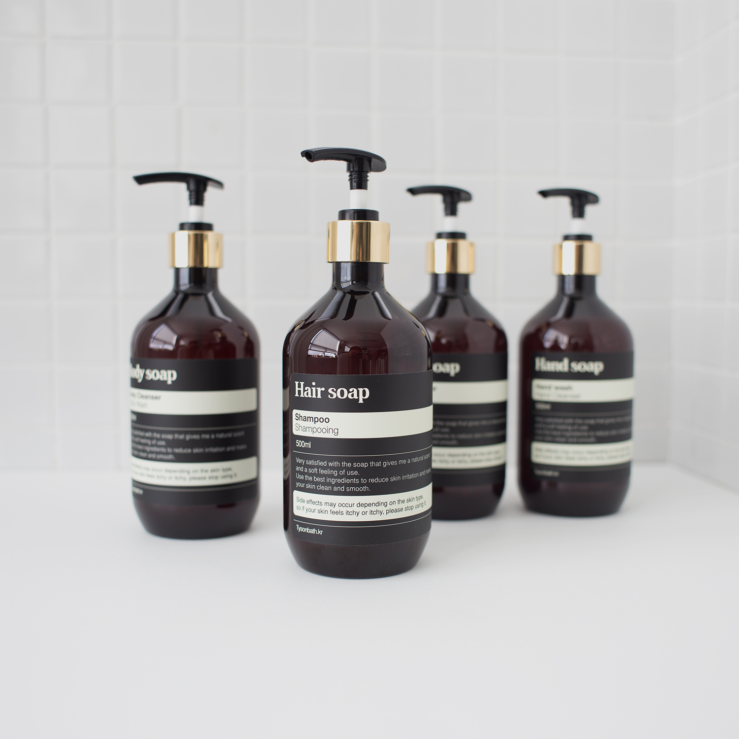 홈스토킹 욕실 라벨 디스펜서 화이트 골드 500ml 고비 샴푸통 물비누용기 - 상세 이미지 2