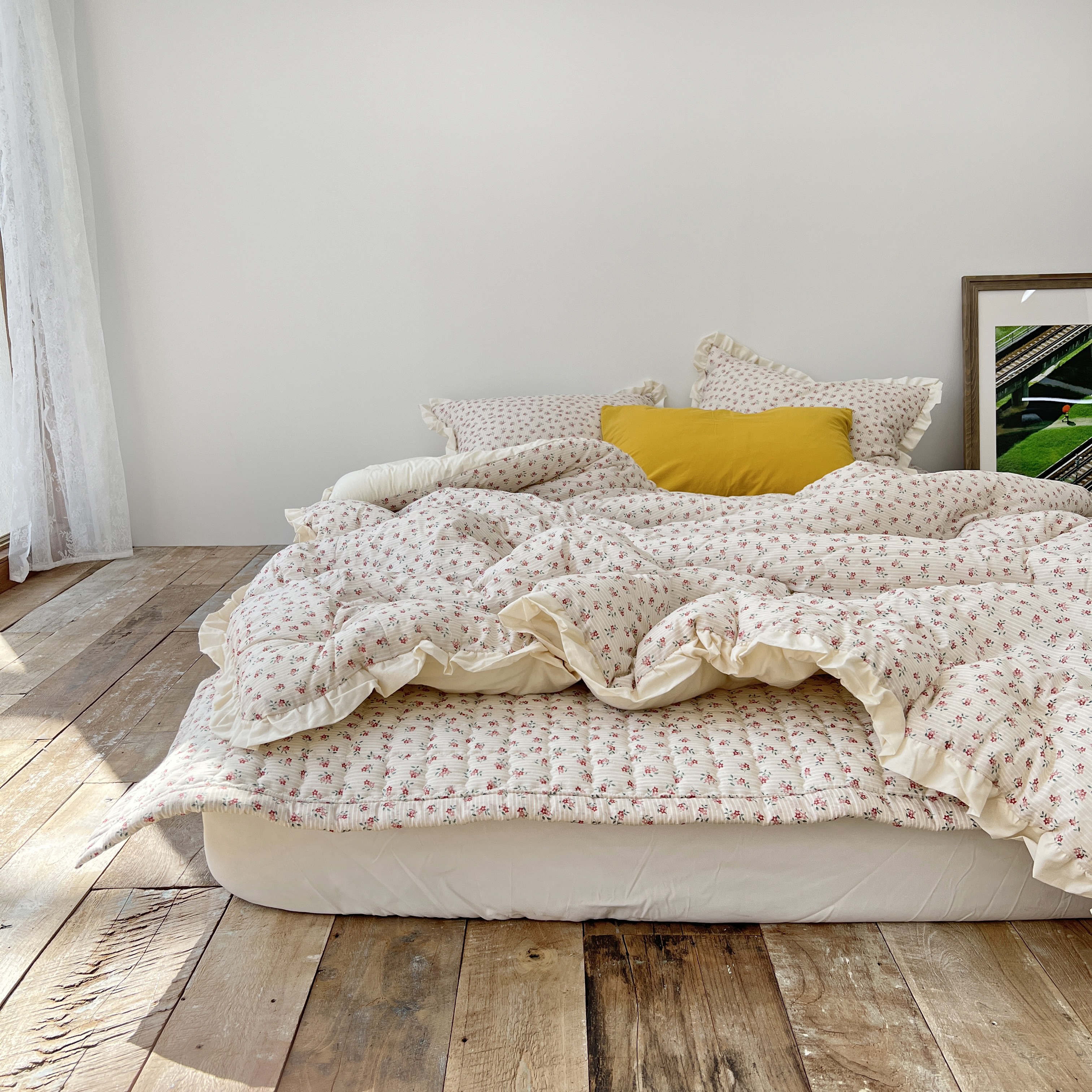 플라워 베일리 워싱 60수 아사 순면 옥수수솜 사계절 프릴 차렵 이불 S/SS