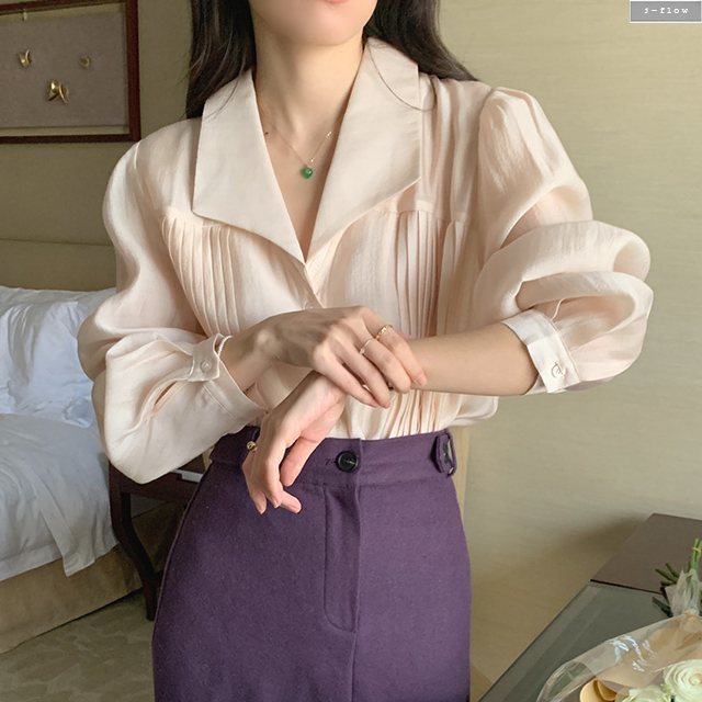 셀느 루즈핏 시스루 카라넥 핀턱주름 블라우스 2color 봄 여름 여리 하객 제이플로우 이미지 6