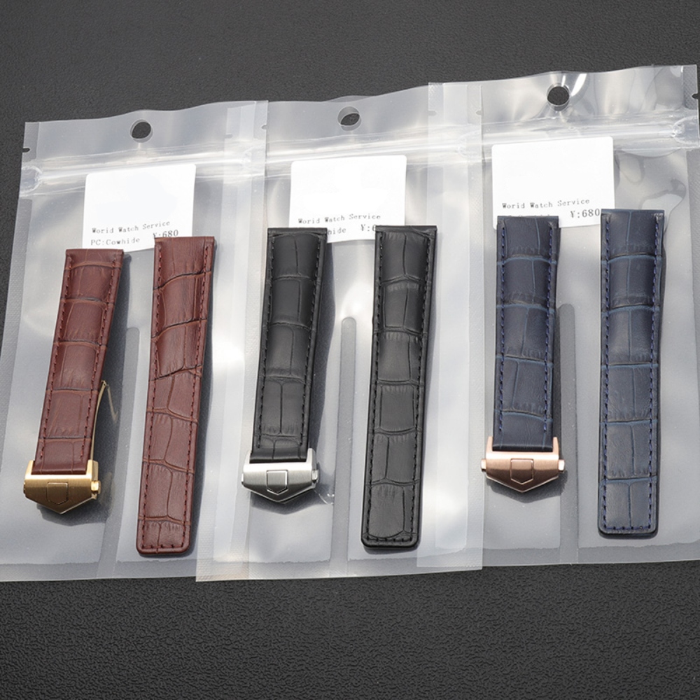 태그호이어 송아지 가죽 호환 시계줄 스트랩 카레라 F1 모나코 다이빙 폴딩 블랙 실버 버클 22mm - 상세 이미지 2