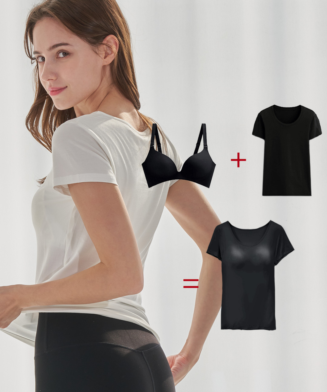 이너리즘 모달 노와이어 브라 캡내장 여성 반팔 티셔츠 1+1 스포츠브라 요가복 필라테스복