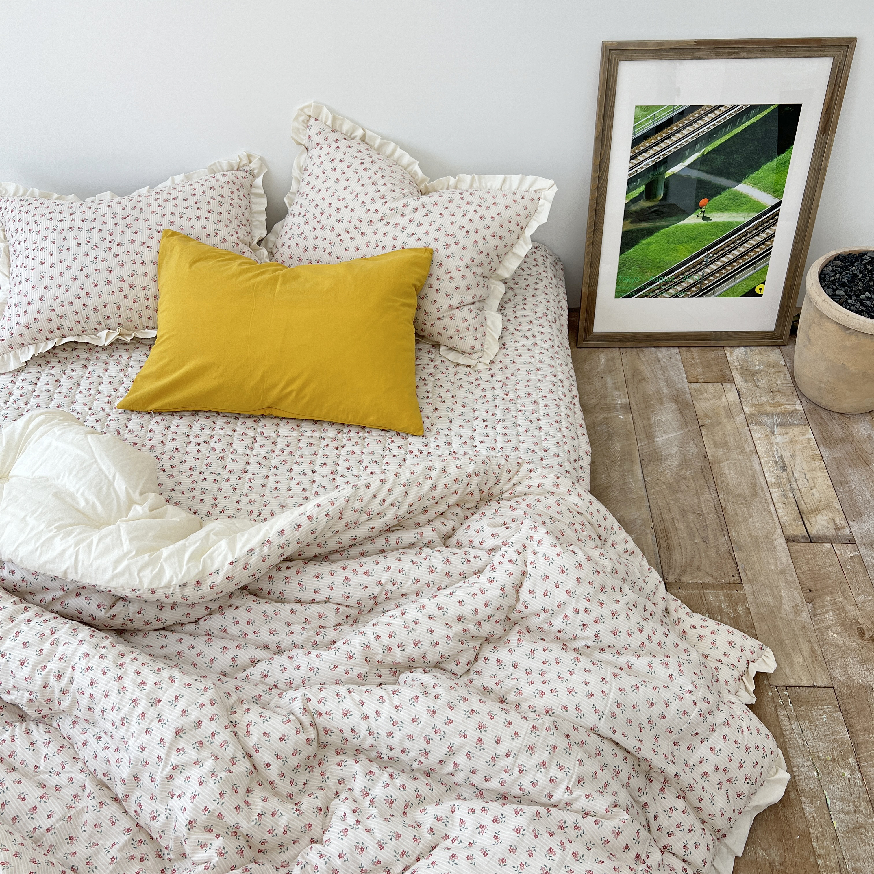 플라워 베일리 워싱 60수 아사 순면 옥수수솜 사계절 프릴 차렵 이불 S/SS