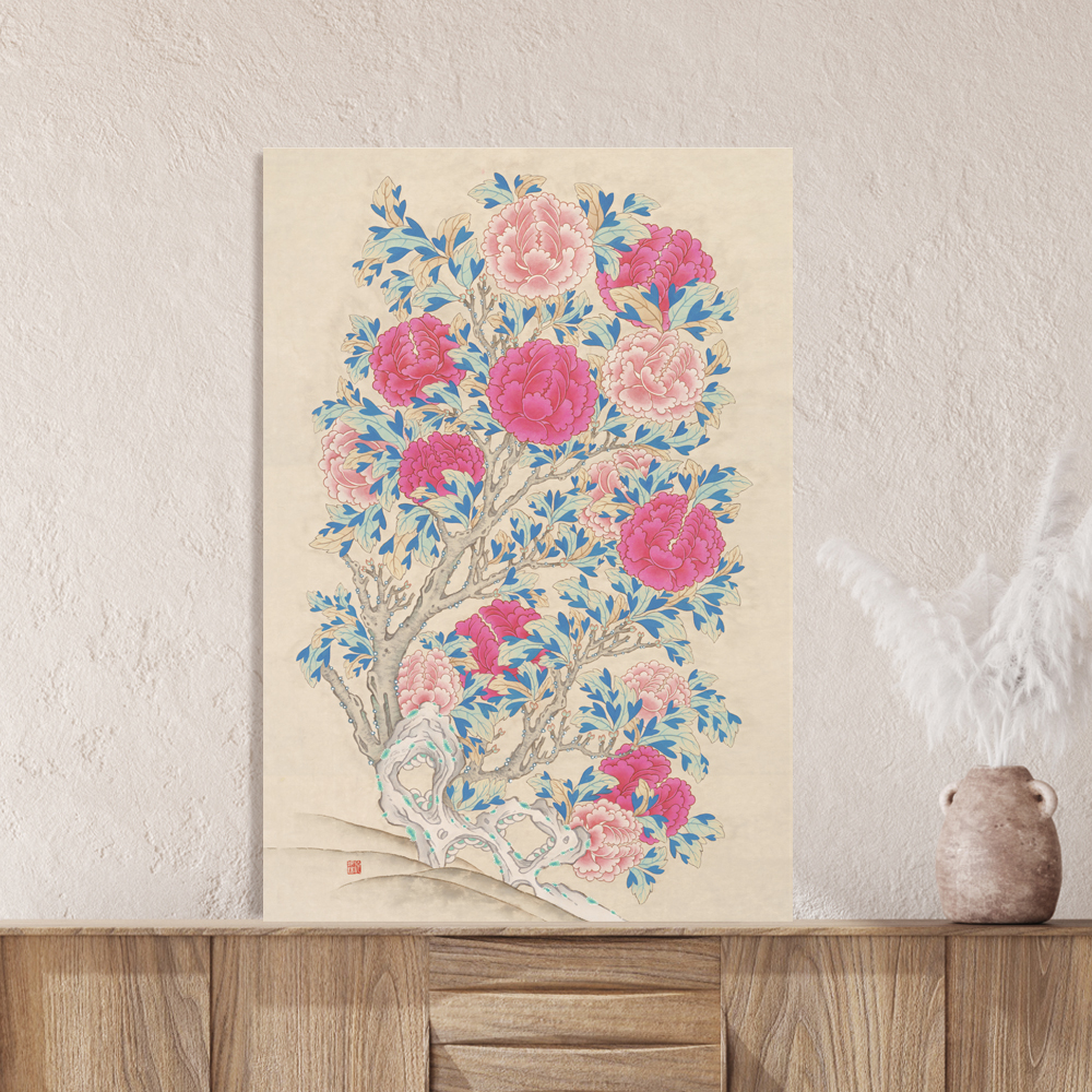 지민선 액자테이블 접이식 밥상 테이블 모란도 700사이즈 30cm다리 손잡이