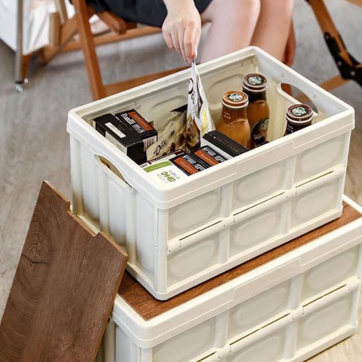 캠핑용 폴딩 박스 우드 상판 캠핑 정리함 캠핑 박스 테이블