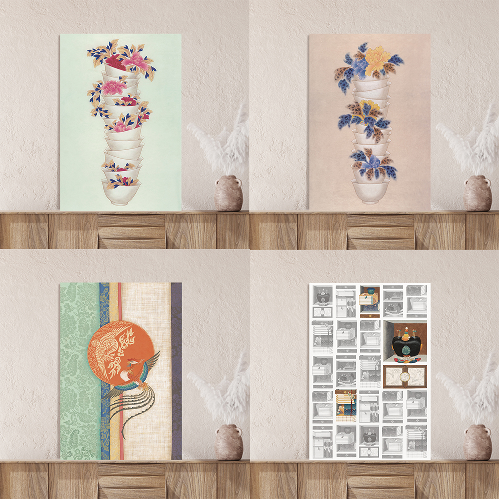 지민선 액자테이블 접이식 밥상 테이블 모란도 700사이즈 30cm다리 손잡이