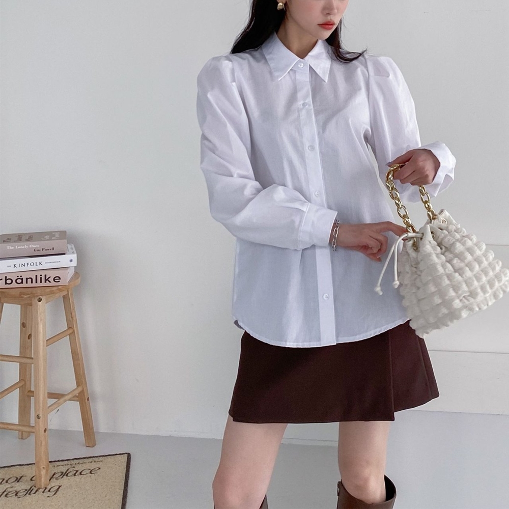 흰색 볼륨 숄더 퍼프 카라 블라우스 화이트 소라 여자셔츠 3가지컬러 - 상세 이미지 5