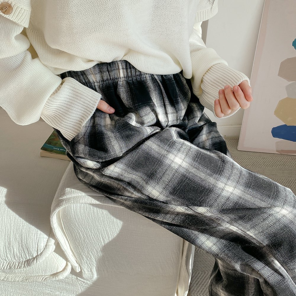 체크무늬바지 남녀공용 일자 와이드 밴딩 편한바지 타탄 체크 팬츠 - 상세 이미지 5
