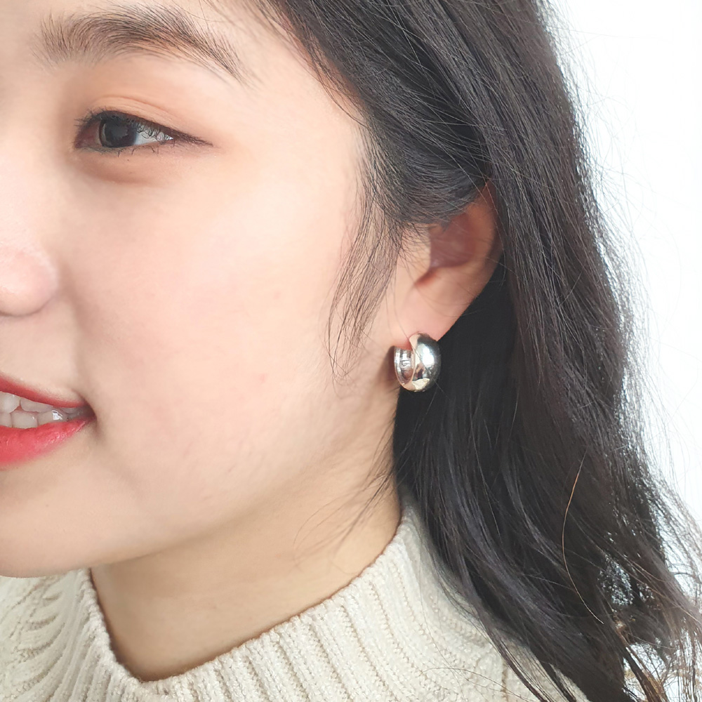 야랑쥬얼리 925실버 원터치 반원 후프 귀걸이 - 상세 이미지 4