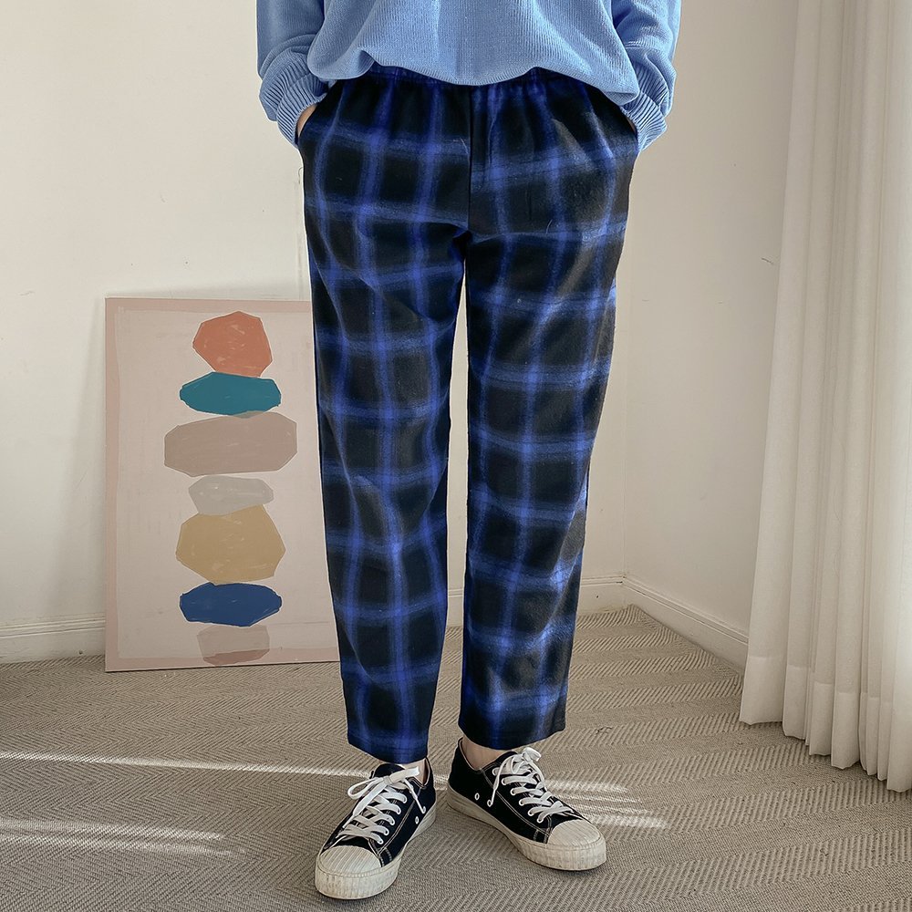 체크무늬바지 남녀공용 일자 와이드 밴딩 편한바지 타탄 체크 팬츠 - 상세 이미지 4