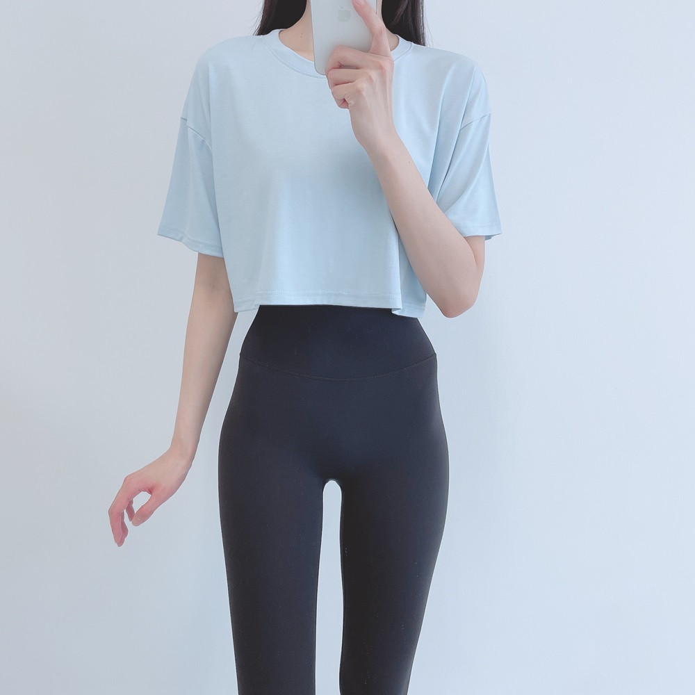 로라벨 바인 필라테스복 요가복 필라테스 루즈핏 상의 옷 커버업 운동복 탑 요가 반팔 크롭 - 상세 이미지 4