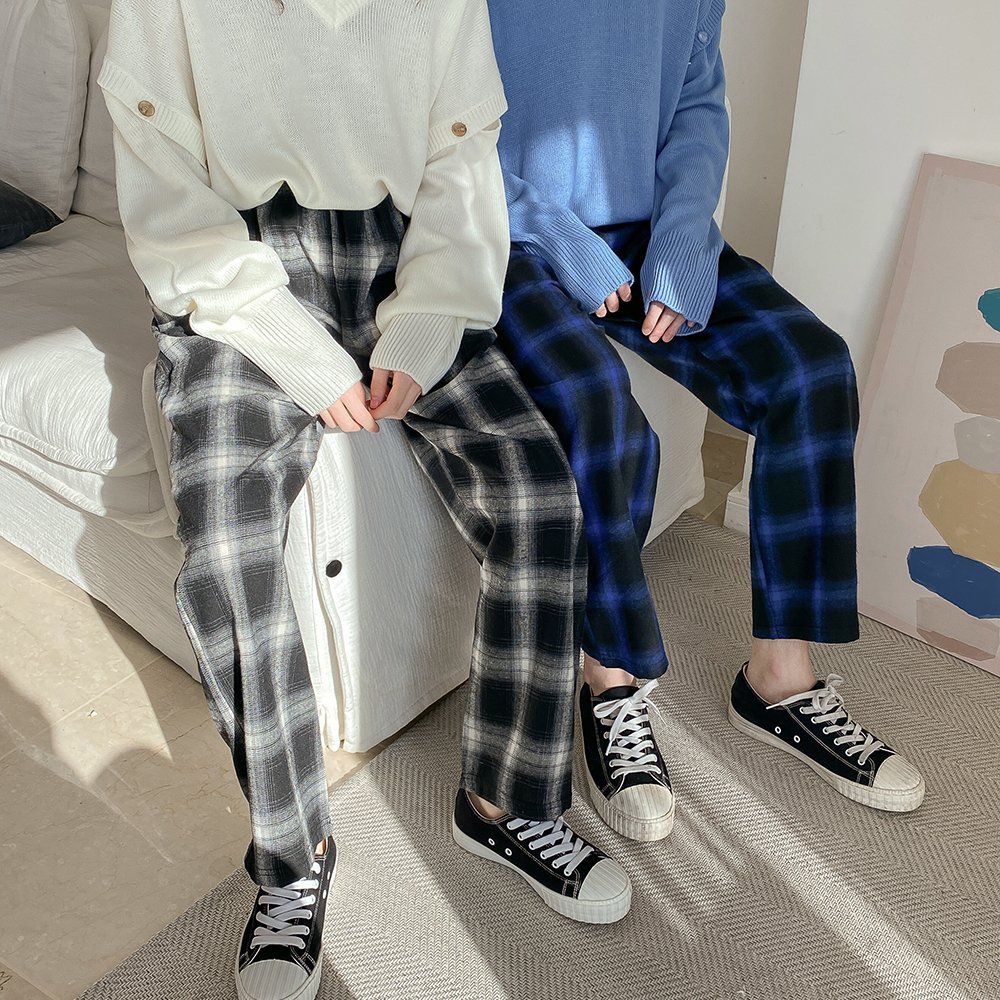체크무늬바지 남녀공용 일자 와이드 밴딩 편한바지 타탄 체크 팬츠 - 상세 이미지 2