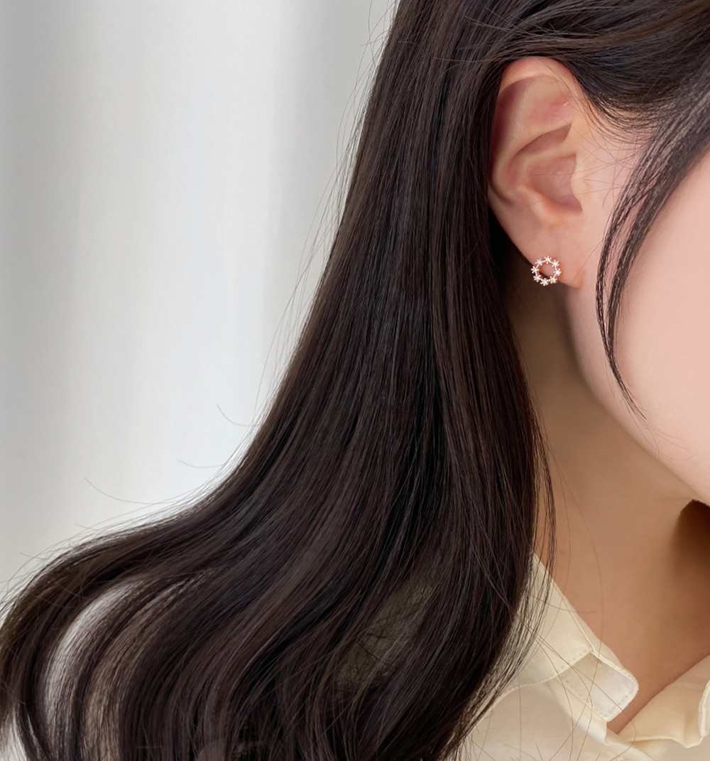 (무배/실버925) 미니 큐빅 꽃 라운드 스터드 귀걸이 이미지 6
