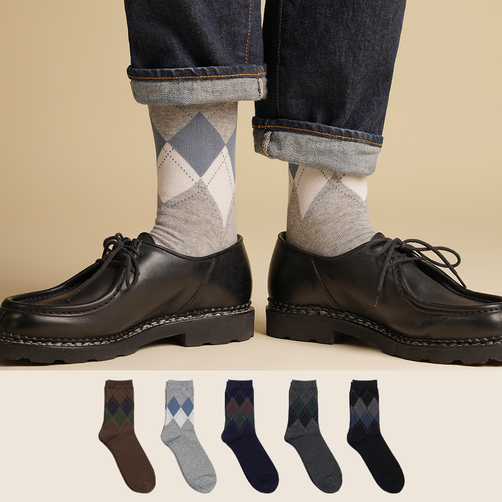 삭피엔스 남자 중목 패션 양말 더블 아가일 5color N배송