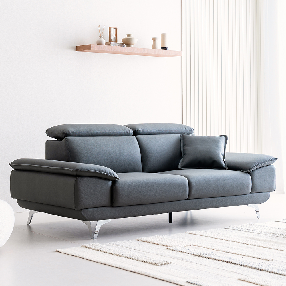 타이탄 카페 라운지 신소재 가죽 소파 스툴미포함, 다크그레이, 3인용