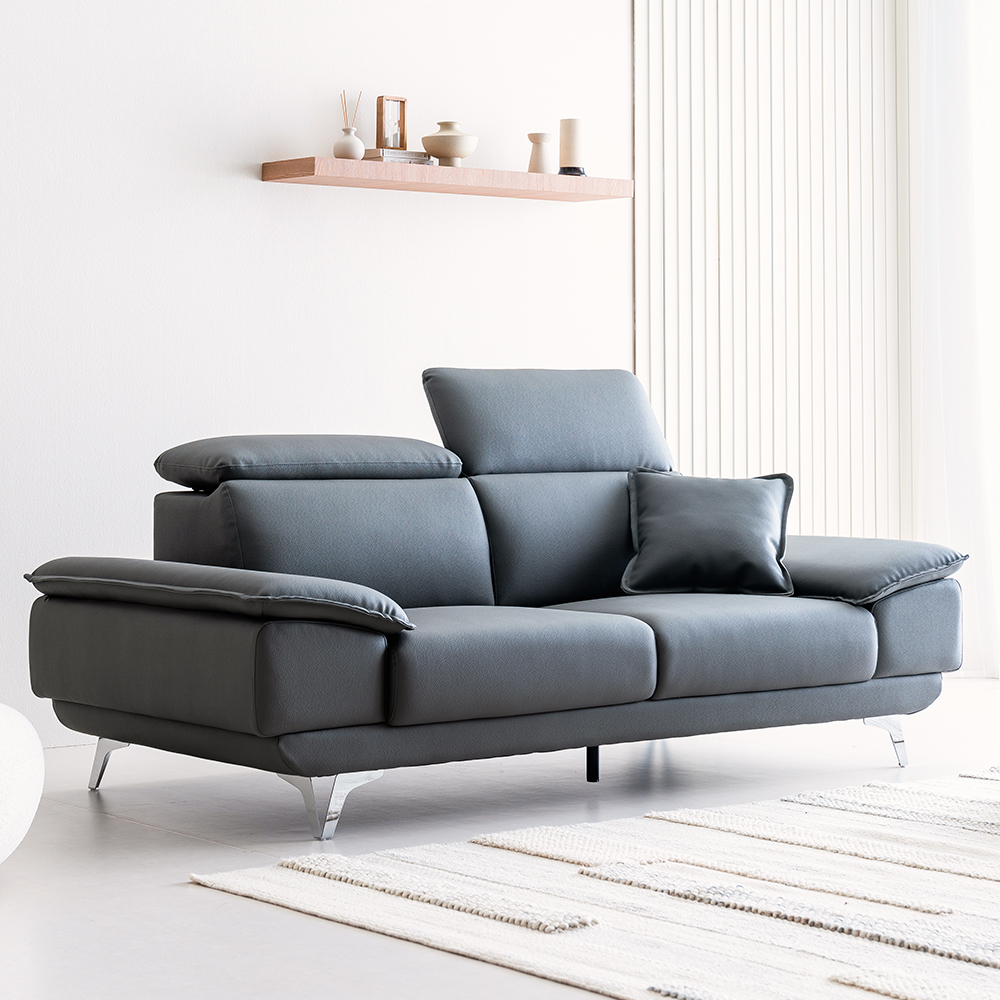 타이탄 카페 라운지 신소재 가죽 소파 스툴미포함, 다크그레이, 3인용