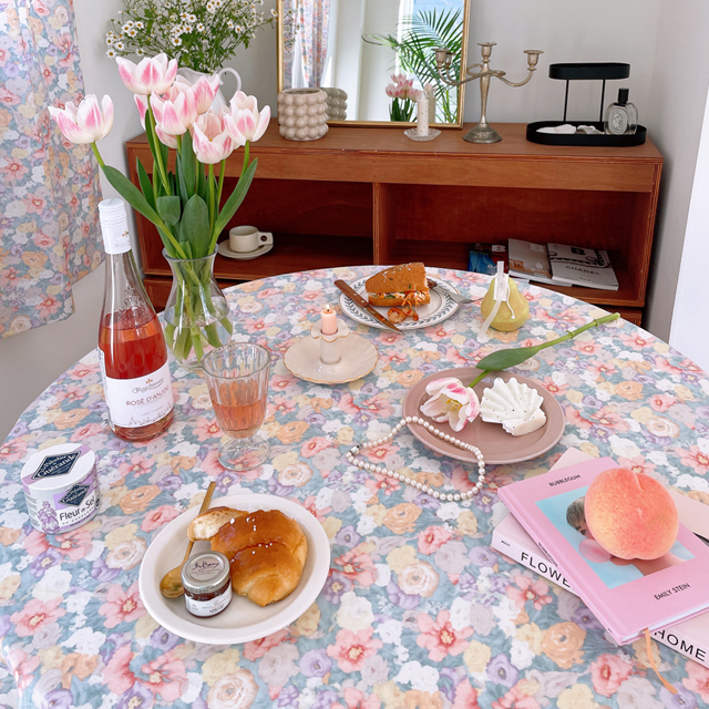 파스텔 플라워 방수 식탁보 테이블보 캠핑 홈카페 파티 집들이 95X110