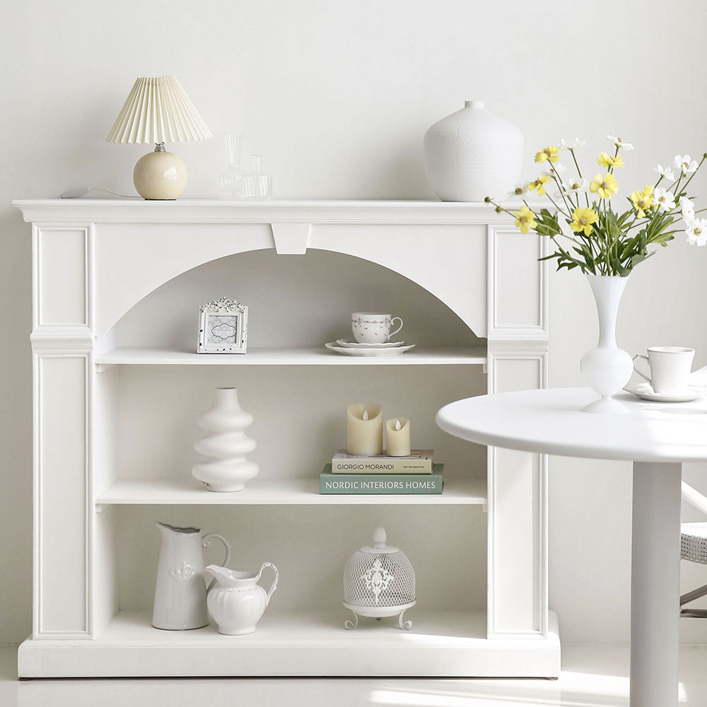 파비안 화이트 몰딩 인테리어 벽난로 선반 장식장 원목 미니 콘솔 테이블 페치카 전실 복도 가구