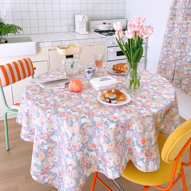 파스텔 플라워 방수 식탁보 테이블보 캠핑 홈카페 파티 집들이 95X110