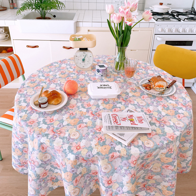파스텔 플라워 방수 식탁보 테이블보 캠핑 홈카페 파티 집들이 95X110