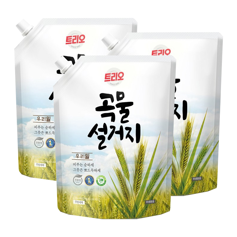 애경 트리오 곡물 설거지 우리밀 1종 주방세제 1.2L 리필 X3개 - 상품 이미지