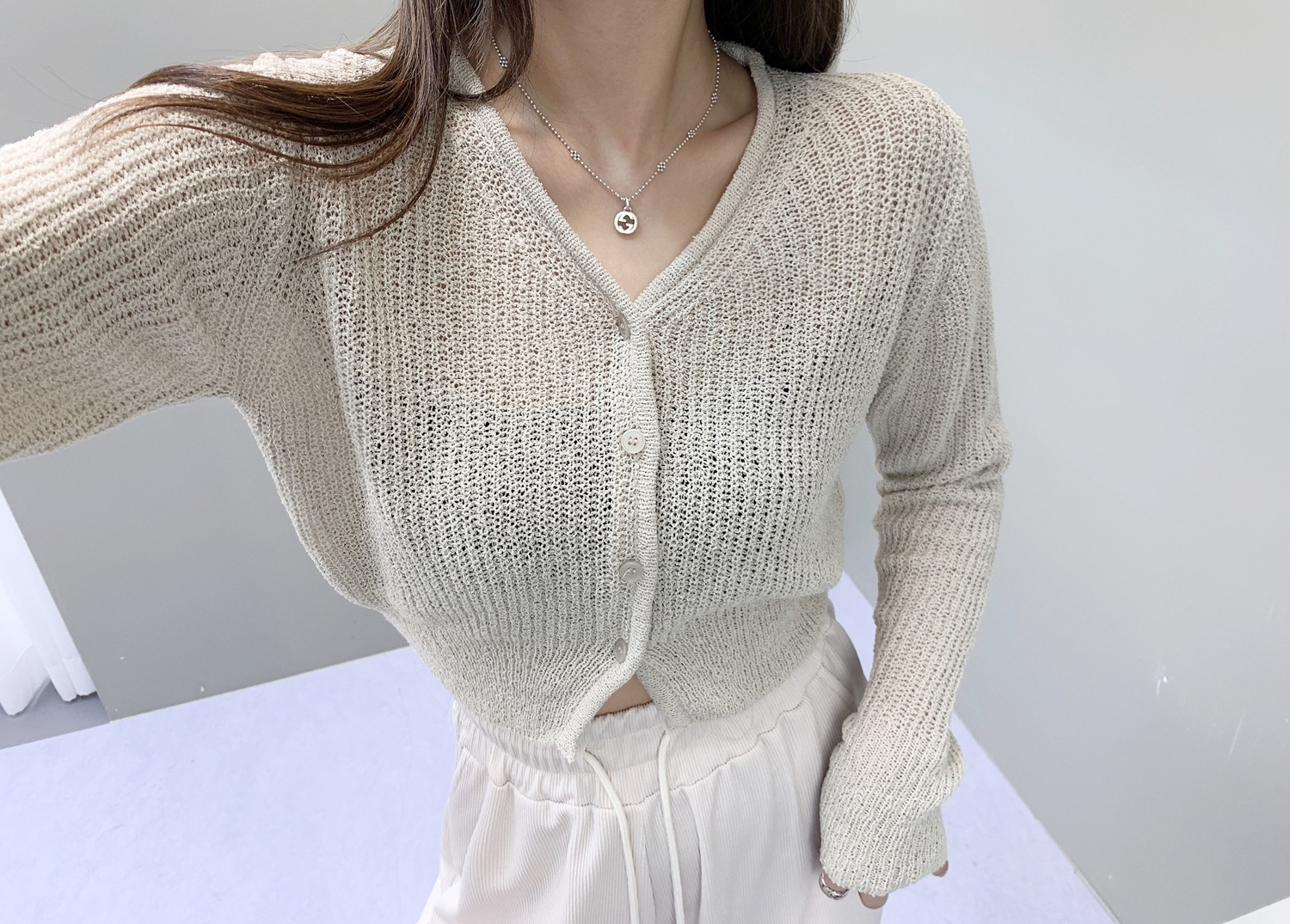 레모나 Y넥 베이지 가디건 [무료배송] 상세 이미지 19