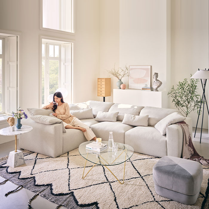 [에싸] 하바나 슬림 4인 코너형 리브 패브릭 소파