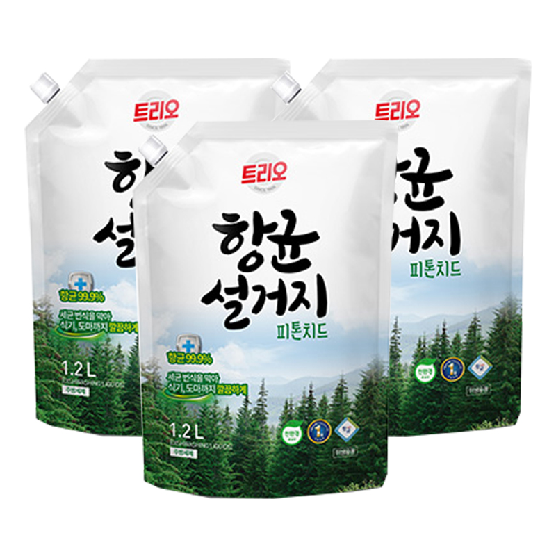애경 트리오 항균 설거지 피톤치드 1종 주방세제 1.2L 리필 X3개 - 메인 이미지