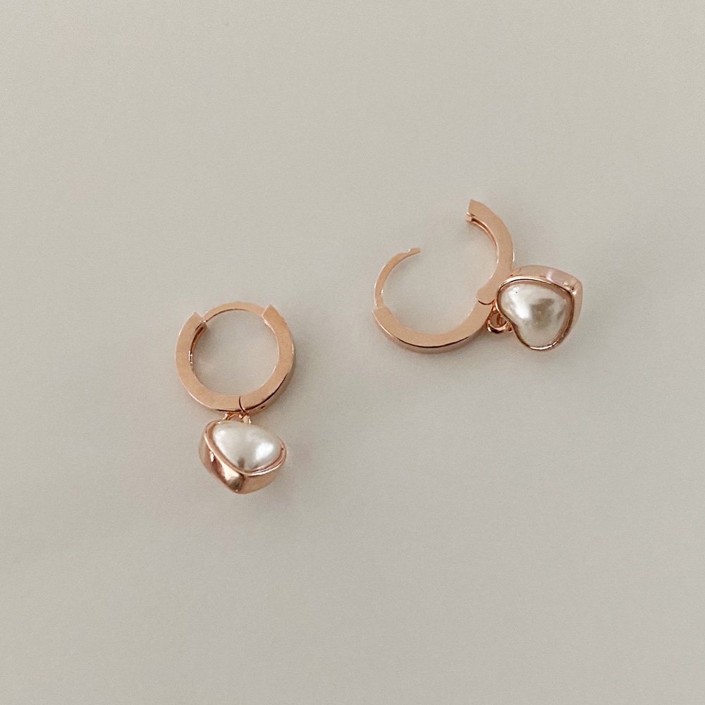 14K 금침 러브 진주하트드롭 원터치 무알러지 골드핀귀걸이 - 상세 이미지 3