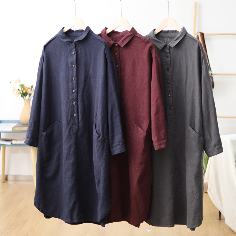 가을 반오픈 린넨롱셔츠 롱원피스 오버핏 40 50대여성의류 미시옷 엄마옷