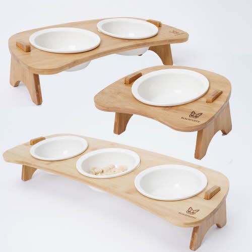 개과천선 테이블 반달 애견 강아지 고양이 원목 물그릇 밥그릇 식탁 물그릇 용품 식기 포함 - 상품 이미지