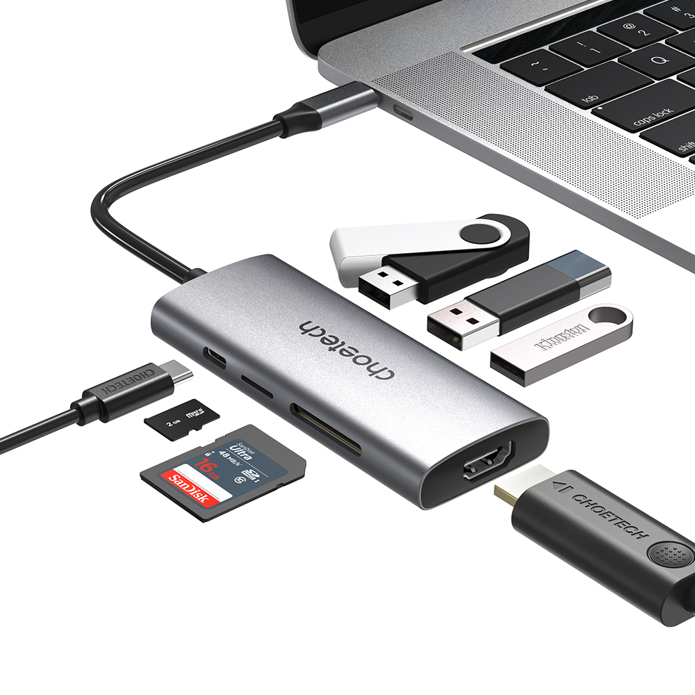 초텍 7in1 USB C타입 허브 멀티포트 HDMI 4K 미러링 노트북 HUB-M19-GY - 상세 이미지 2