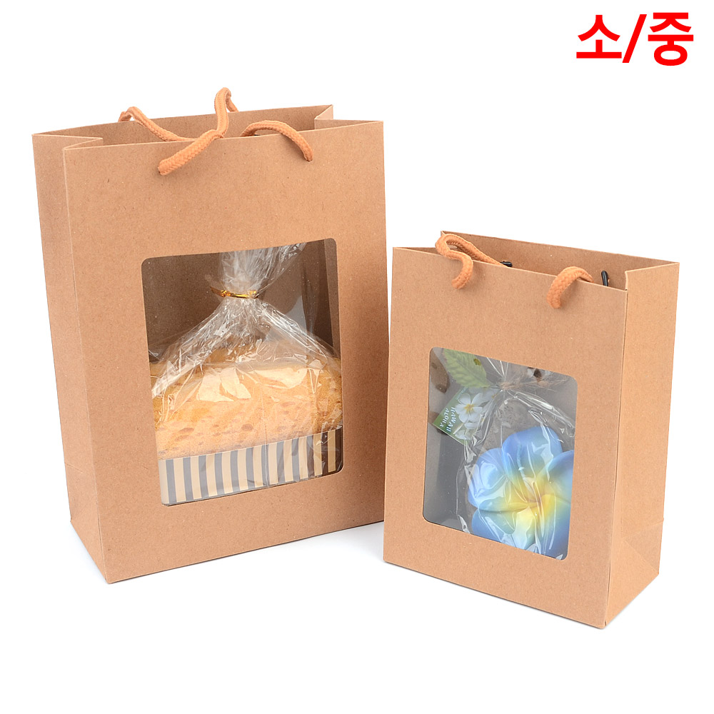 꽃다발 쇼핑백 화분 꽃 투명창 크라프트 종이 가방 이미지 6