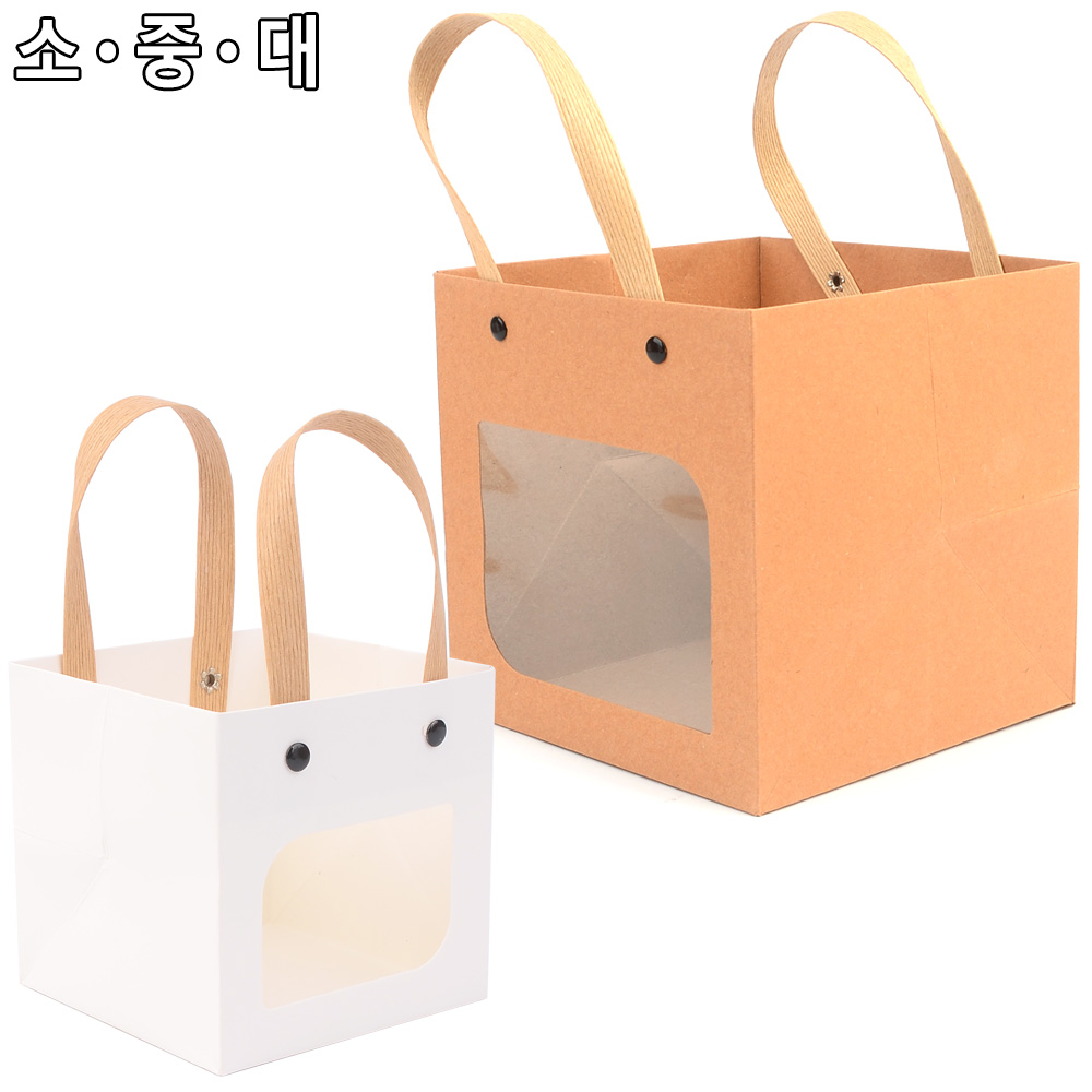 꽃다발 쇼핑백 화분 투명창 정사각 크라프트 - 상세 이미지 2