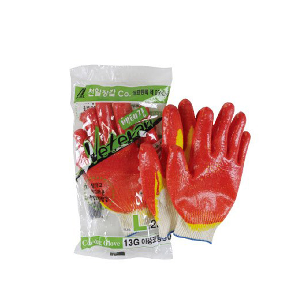 천일글러브 코팅장갑 2중코팅13G홍색, 100켤레