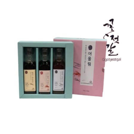 꽃젓갈 [꽃젓갈] 어울림 선물세트 120mlx3종/명품 요리수 멸치 꽁치 꽃게 어간장 액젓 세트