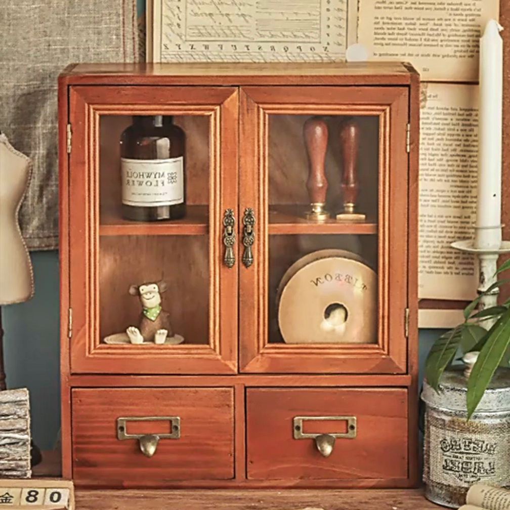 유리 쇼케이스 책상 위 수납장 작은 서랍장 약 소형 수납장