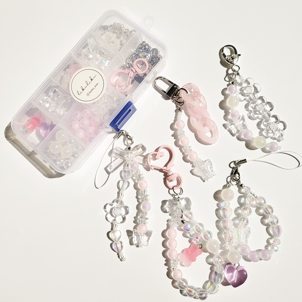 비즈 키링 만들기 세트 DIY 비즈공예 재료 부자재 열쇠고리 파스텔 키트