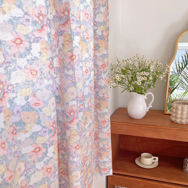 파스텔 플라워 린넨커튼/안방 주방 베란다 가리개 가림막 바란스 창문 봉집 120cm이하