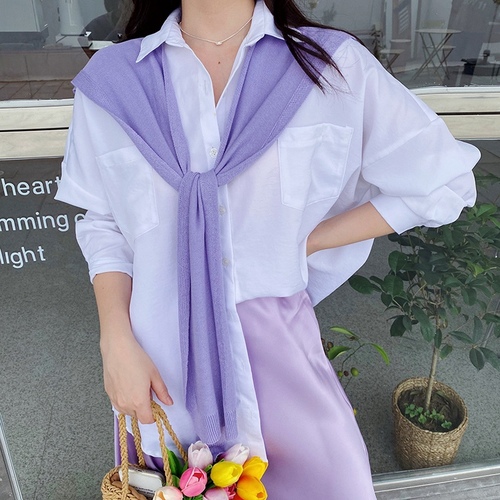 봄 여름 얇은 레이어드 페이크 어깨숄 코디 어부바 힙 커버업 걸치는 니트 휴양지 비치 룩 상품 이미지