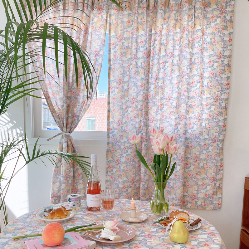 파스텔 플라워 린넨커튼/안방 주방 베란다 가리개 가림막 바란스 창문 봉집 120cm이하