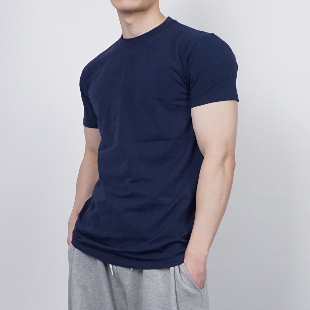 남자 목안늘어나는 스판 무지 머슬핏 반팔티 하늘색 비침없는흰티 - 상세 이미지 3