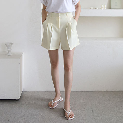 하이웨스트 핀턱 반바지 여름 바지 여자 썸머 반바지 4부 스판 키작녀 숏팬츠 - 상세 이미지 3