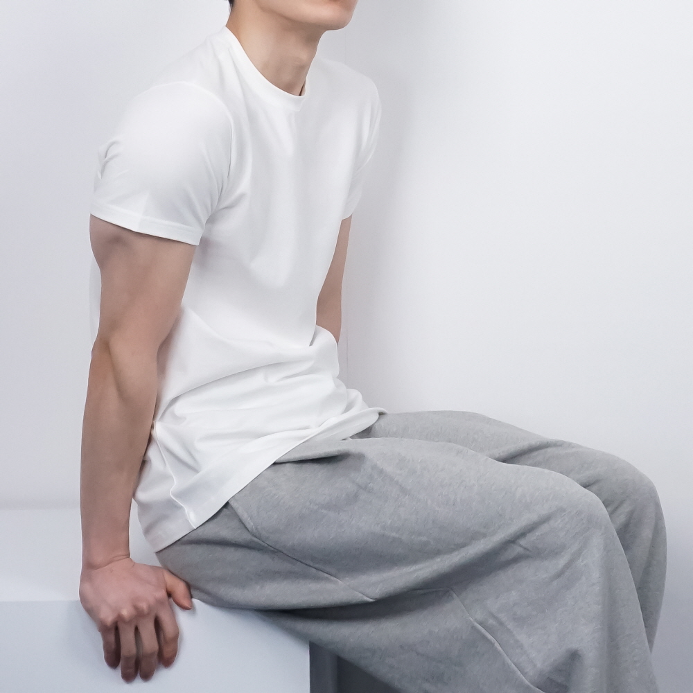 남자 목안늘어나는 스판 무지 머슬핏 반팔티 하늘색 비침없는흰티 - 상세 이미지 2