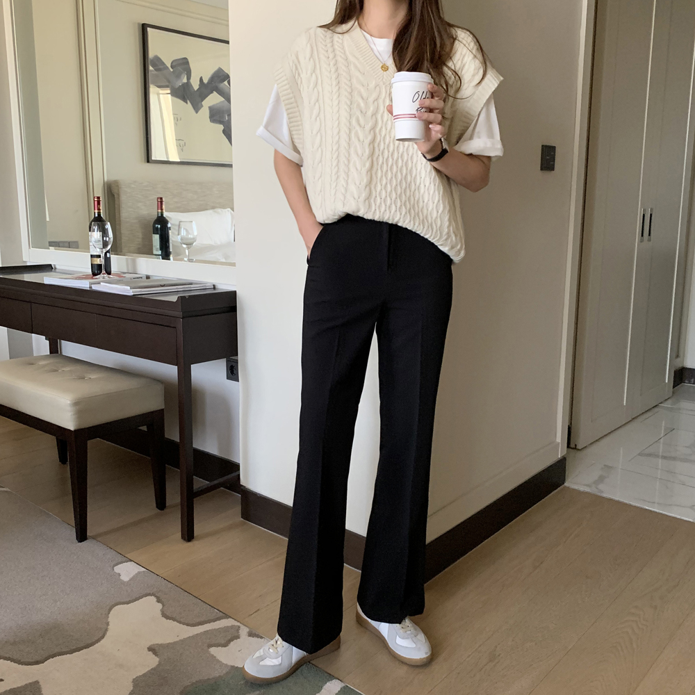 하이웨스트 부츠컷 와이드슬랙스 정장 세미 와이드팬츠 여성 기모바지 겨울 여자슬랙스 통바지 - 상세 이미지 3
