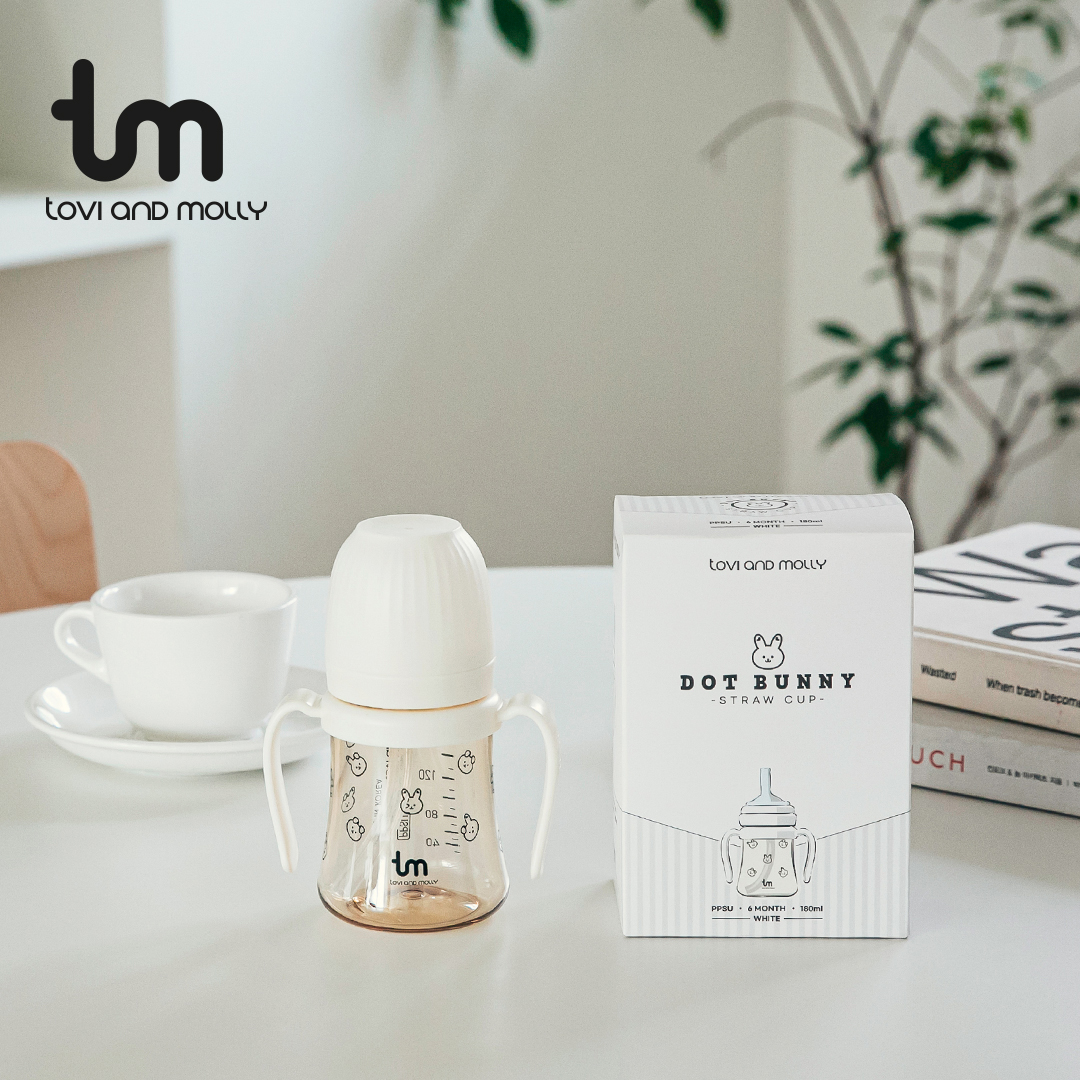 [토비앤몰리] 새지않는 아기 유아 물컵 이유식 자기주도 빨대컵 돗바니 화이트 180ml 280ml 이미지 6